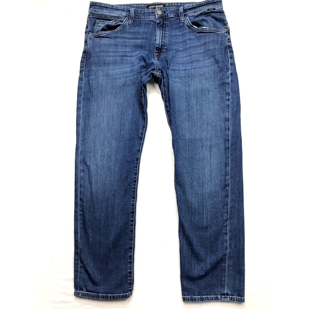 MAVI Jake Jeans Men 36x30 Whisker Medium Wash Stretch Denim Blue Preppy